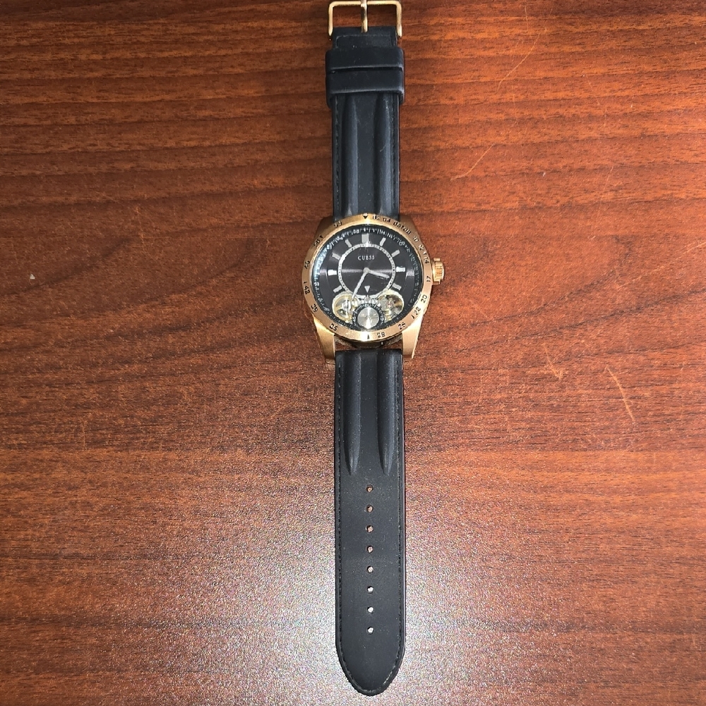GUESS Men's U18511G1 Complex Statement Black & Gold-Tone Silicone Sport Watch